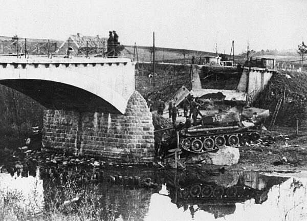 Soviet tank on the bridge at Nemmersdorf
