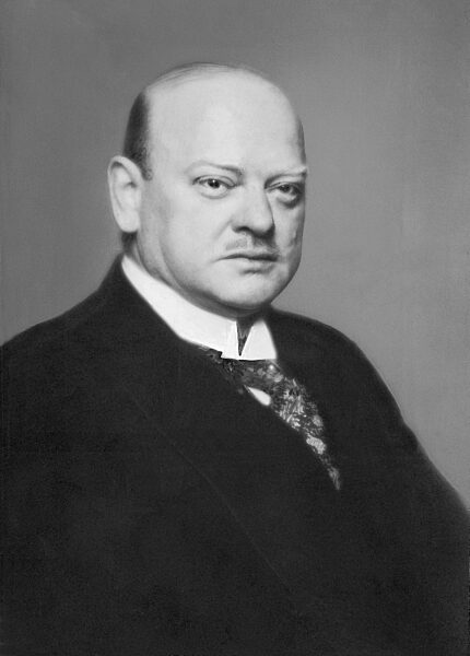 Portrait of Gustav Stresemann, politician and Chancellor in the Weimar Republic, 1928 (b/w photo)