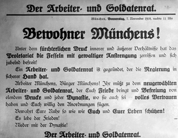 Announcement of the Council of Workers and Soldiers in Munich, 1918