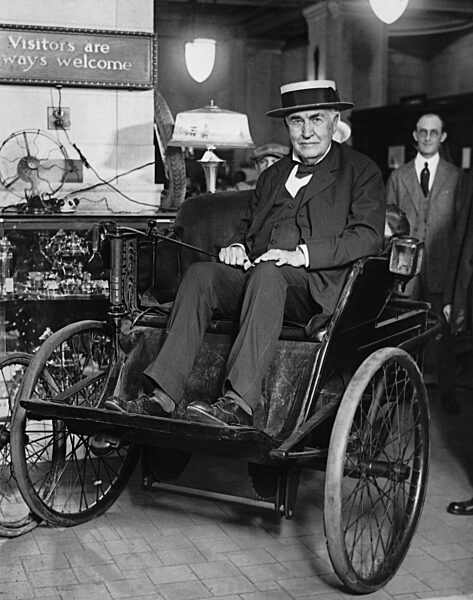 Thomas Alva Edison in a car