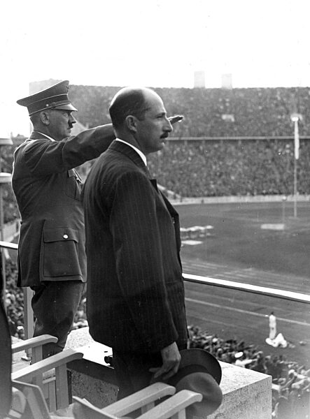 Adolf Hitler with Czar Boris III of Bulgaria at the Olympic games, 1936