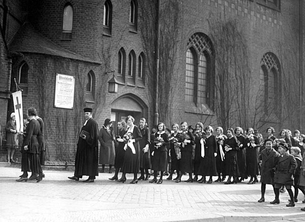 Procession of children to the church for their confirmation, 1936