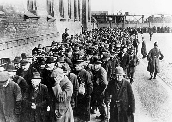 A queue for a homeless shelter in Berlin, prompted by massive unemployment and a housing crisis, Berlin 1929