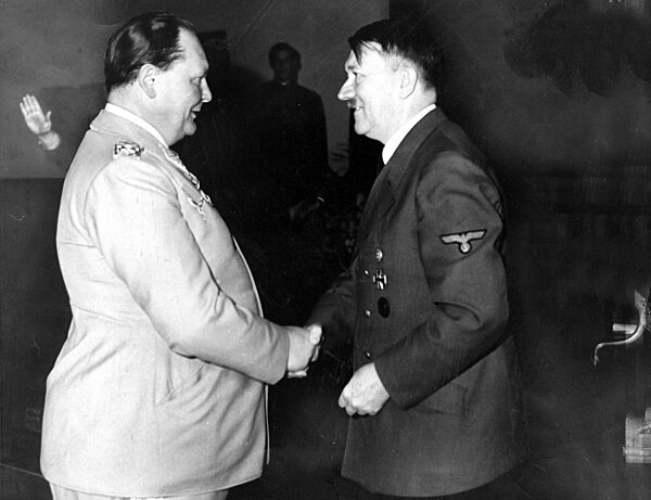 Adolf Hitler and Hermann Goering shake hands