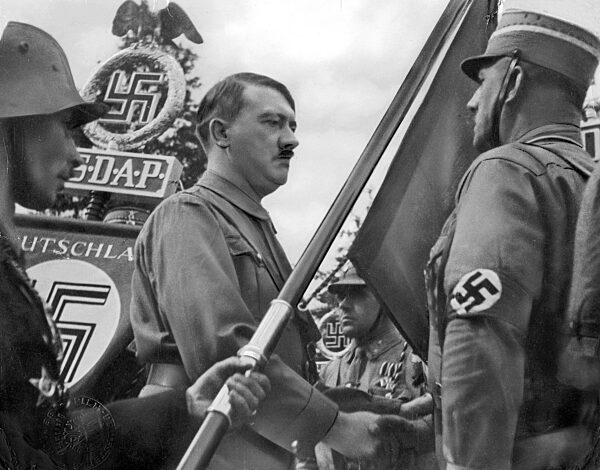 Adolf Hitler at the "Blood flag consecration" on the Nazi Party Rally, 1934