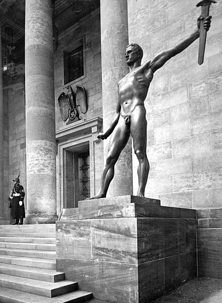 The sculpture 'The Party' by Arno Breker in the courtyard of the Reich Chancellery