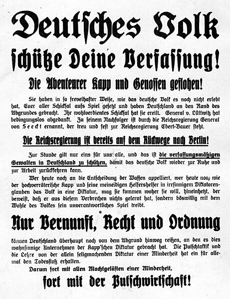 Call of the government during the Kapp Putsch, 1920