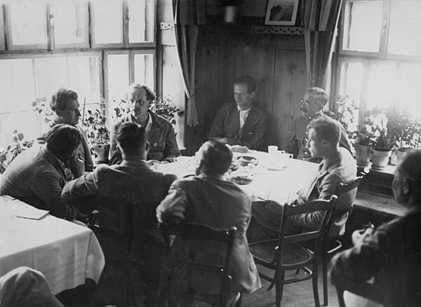Auguste Piccard and Paul Kipfer after the altitude flight, 1931