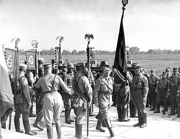 Adolf Hitler at the consecration of the flag during the Nuremberg Rally, 1938