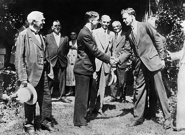 Thomas Alva Edison, William Huston, Henry Ford and Charles Lindbergh, 1930