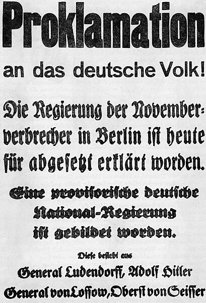 Proklamation zum Hitlerputsch in München, 1923