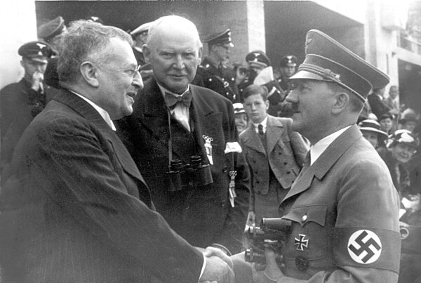 Adolf Hitler greets Sven Hedin at the Olympic Games in Berlin, 1936