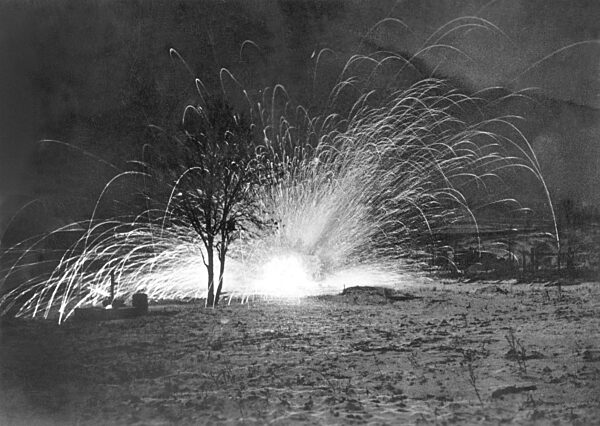 Explosion of a bazooka shell during the fighting in Kurland, 1945