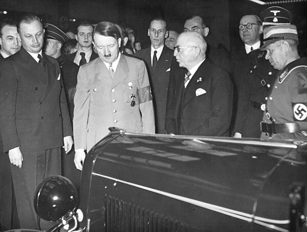 Adolf Hitler with Heinz Nordhoff, Huehnlein, Wilhelm Opel at the car show, 1937