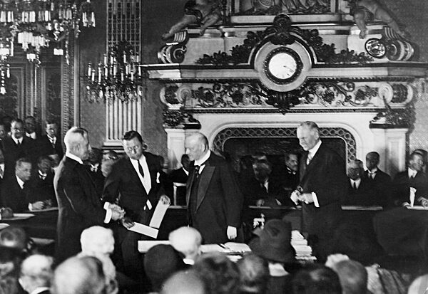 Gustav Stresemann at the signing of the Briand-Kellogg Pact, 1928