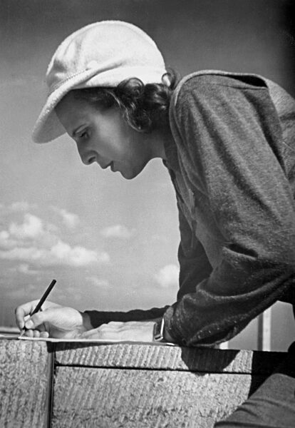 Leni Riefenstahl during filming for Olympia, 1936