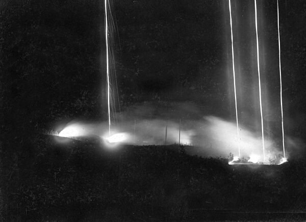 Rockets flares above Russian emplacements, 1915