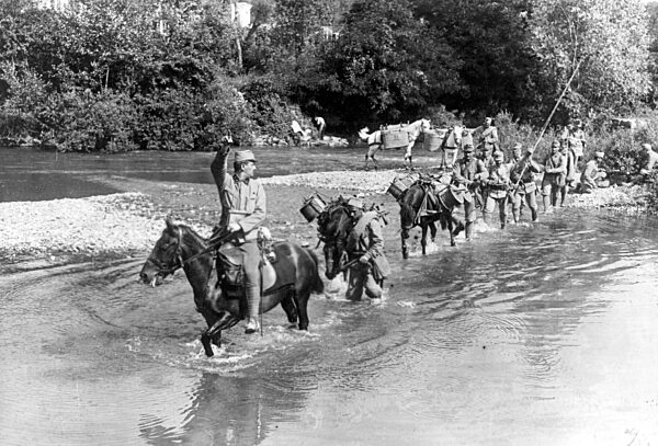 Austro-Hungarian signal men lay telephone cables, 1917