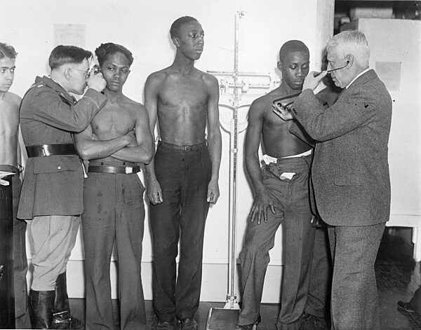 Recruitment of unemployed African-American men for a work-creation project in Camp Dix, 1933