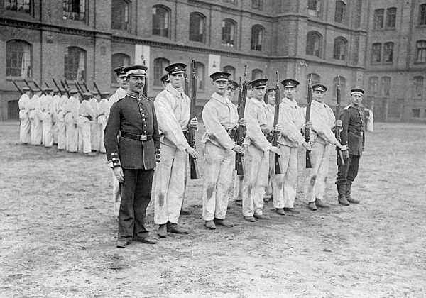 Sea cadets exercise in the barracks, 1903