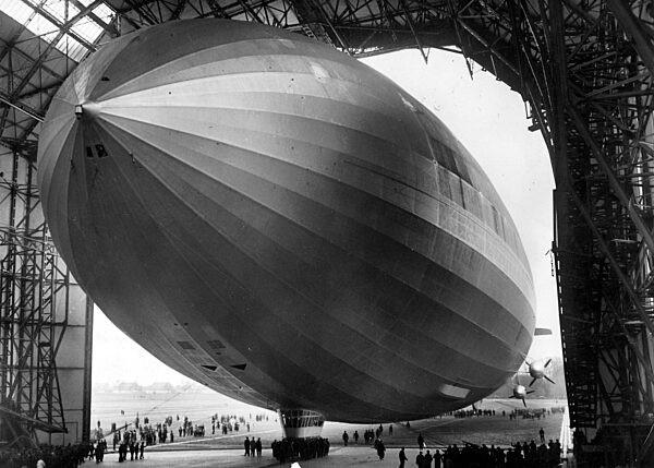 The airship LZ 129 "Hindenburg" leaves the hangar in Friedrichshafen, 1936