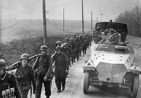 SS grenadiers on the way to the front in Hungary, 1945