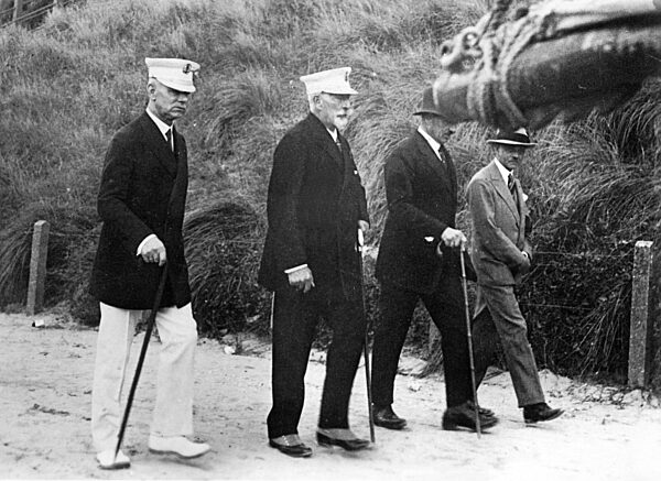 Emperor Wilhelm II and General Dommes on a walk in an exile in Netherlands, 1928