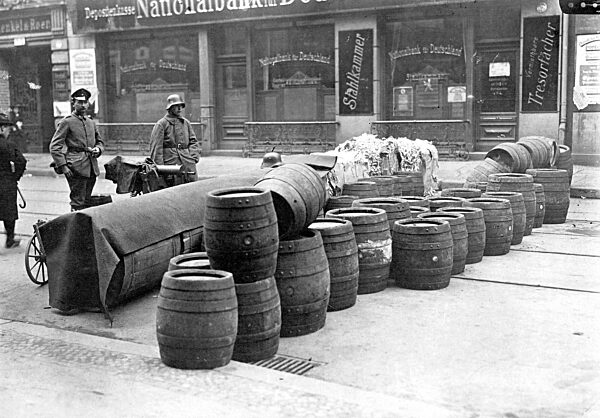 Barricades during the Spartacus uprising in Berlin, 1919