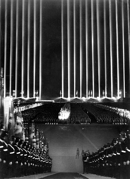The Leibstandarte Adolf Hitler in Front of the Cathedral of Light at the Nuremberg Rally, 1937