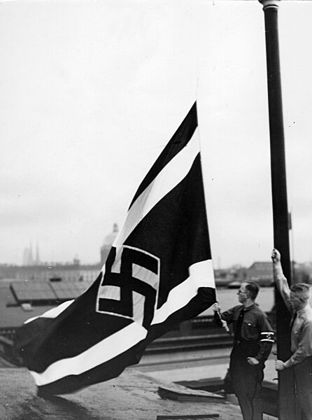 Hoisting the flag of  the National Socialist German Student Federation in Berlin, 1938