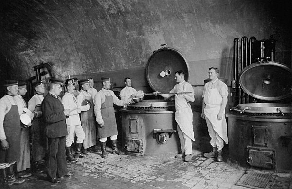 Serving a meal in a German barracks, 1906