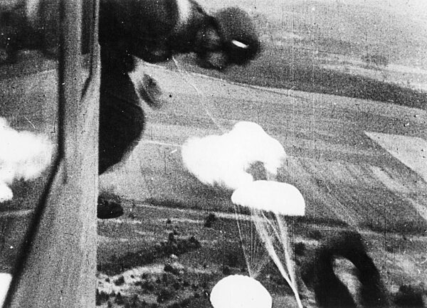 German paratroopers jumping over Belgium, 1940