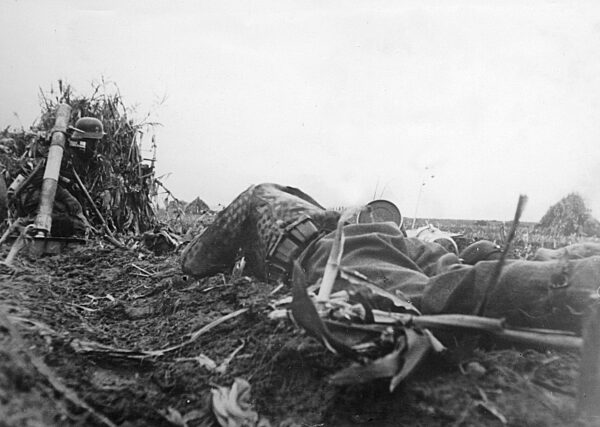 Soldiers of the Waffen SS with a mortar in Hungary, 1945