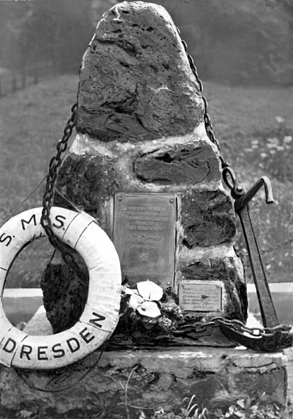 Memorial stone for the sunken SMS Dresden, 1931