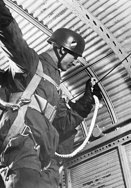 German paratrooper before jumping, 1942