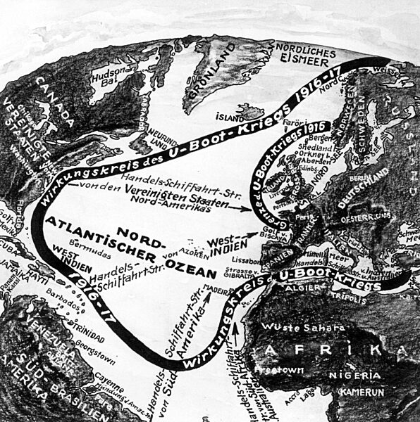 Sphere of the German U-boat war in World War I