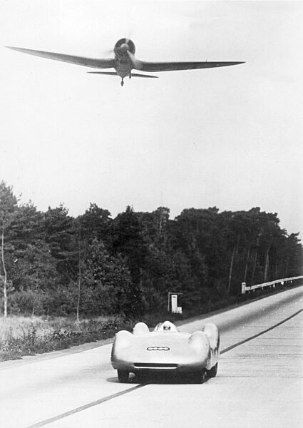 Bernd Rosemeyer in a race with an airplane, 1937