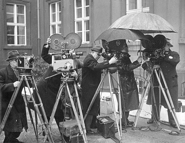 Cameramen of the newsreels during filming, 1938