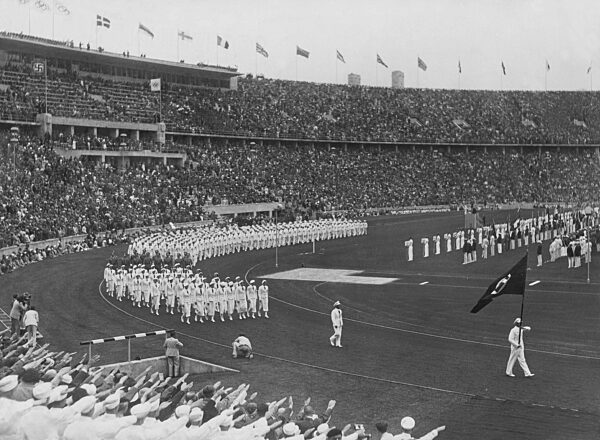Entry of the German team at the Olympics, 1936