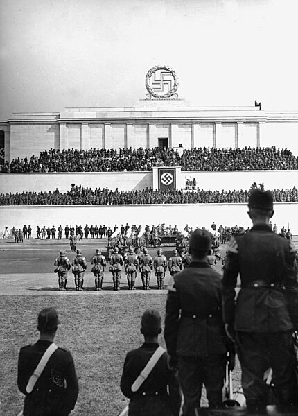 Parade of the Reich Labor Service in front of Adolf Hitler on the Nuremberg Party, 1937