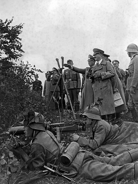 Adolf Hitler inspects a maneuver, 1937