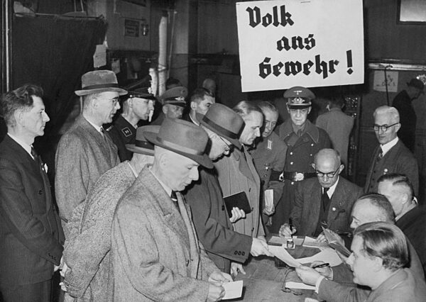 Men sign up for the service with the Volkssturm, 1944