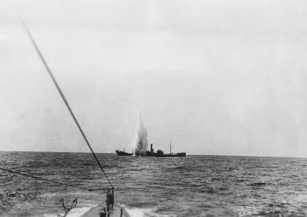 Torpedo hit on an allied freighter, 1917