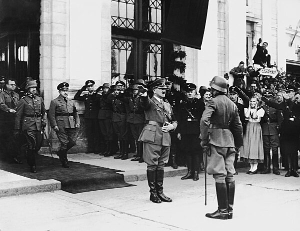 Adolf Hitler and Josef Burckel in front of the station of Graz, 1938