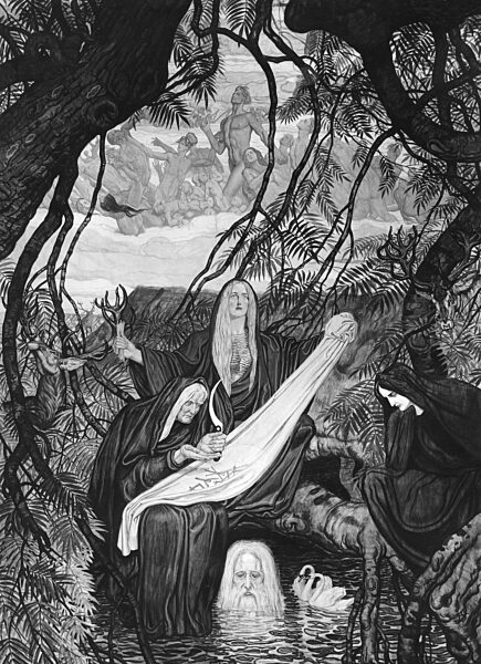 Tapestry with the Norns Urd, Verdandi and Skuld