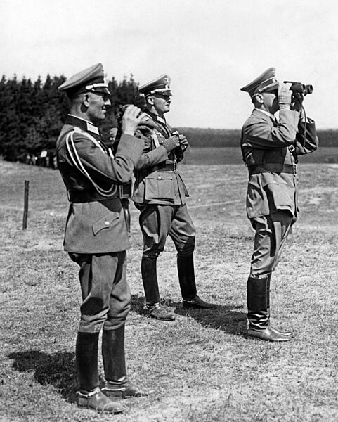 Adolf Hitler attends a troop exercise at Borne, 1938