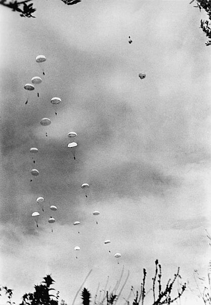 German paratroopers jumping over Crete, 1941