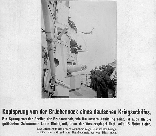 Sailors jump from the warship, 1912