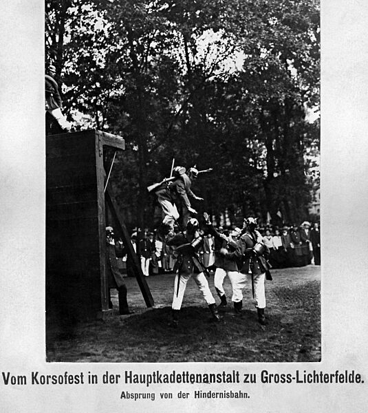 Jumping off the obstacle course, 1911