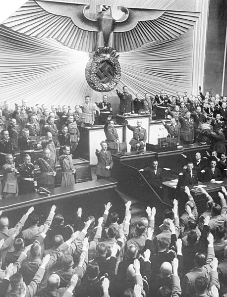 Reichstag session on the declaration of war against Poland in the Kroll Opera House in Berlin, 1939